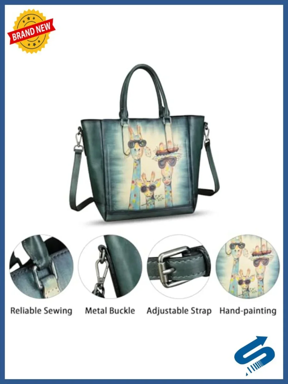Genuine Leather Hand Painted Top Handle Satchel Crossbody